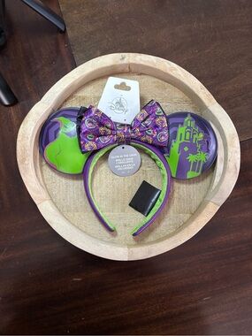 Disney Purple and Green Glow-in-the-Dark Ear Headband with Patterned Bow